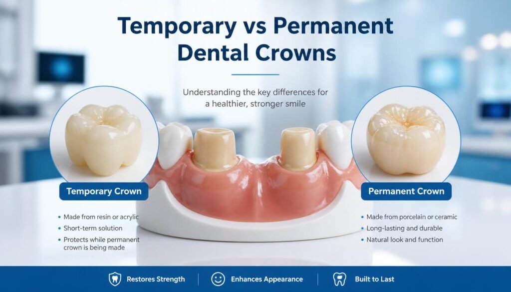What Is the Difference Between Temporary and Permanent Dental Crowns?