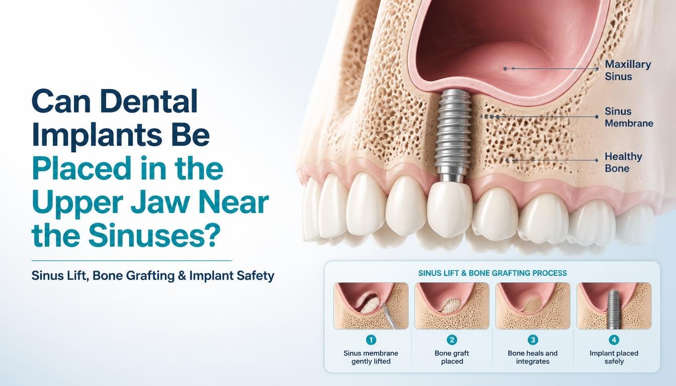 Can dental implants be placed in the upper jaw near the sinuses?